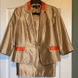 Orange and gold business skirt suit